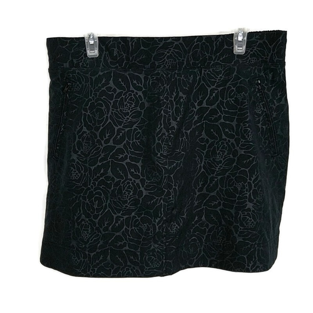 Orvis Skirt‎ Womens Large Black Floral Rose Jacquard Active Travel Elastic Waist